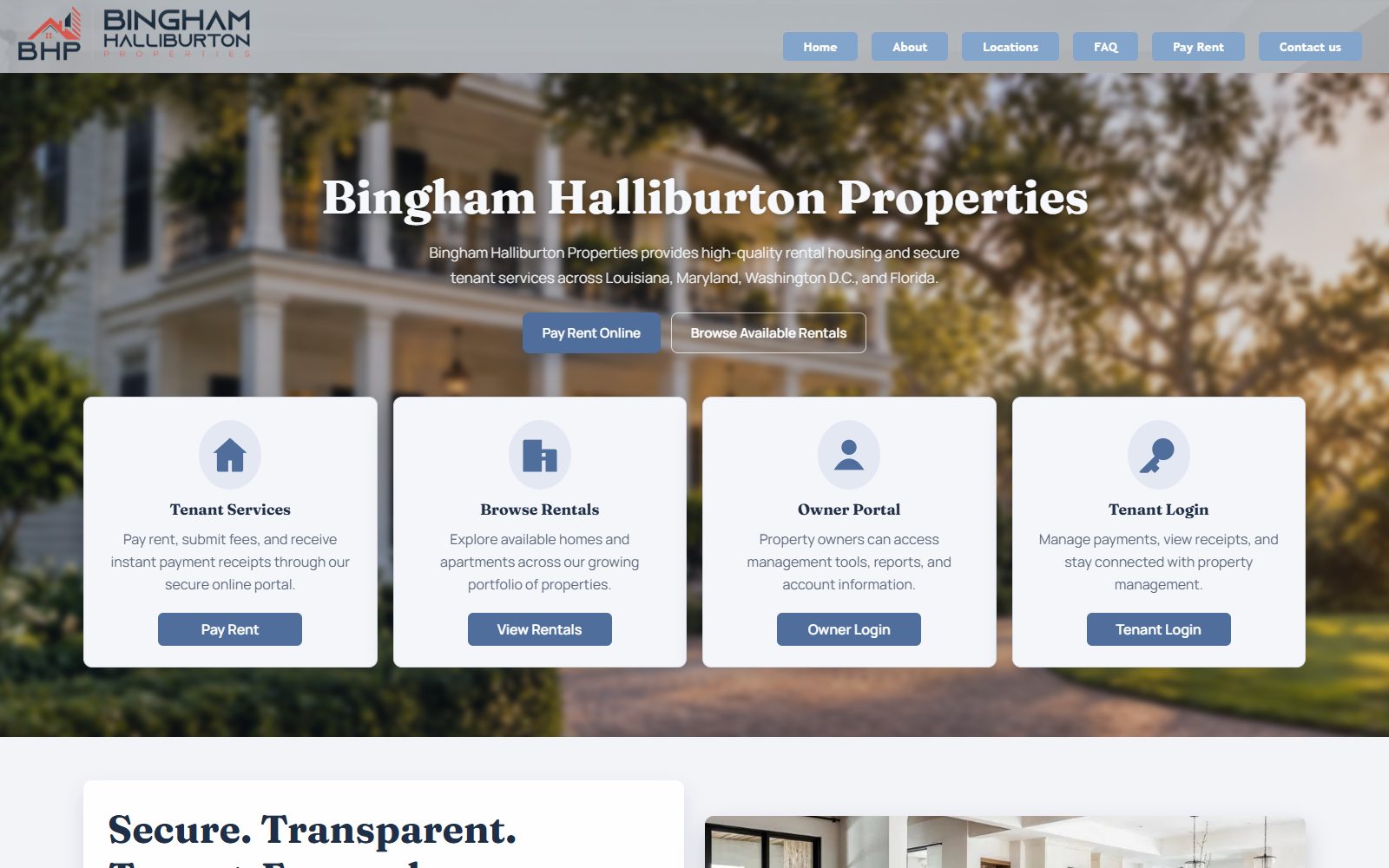 BHLLC Properties website homepage